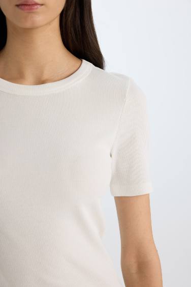 Slim Fit Crew Neck Basic Corduroy T-Shirt