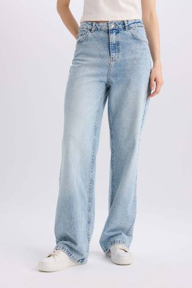 90's Wide Leg High Waist Long Washed Jeans