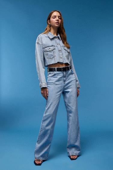 90's Wide Leg Yüksek Bel Uzun Jean Yıkamalı Pantolon