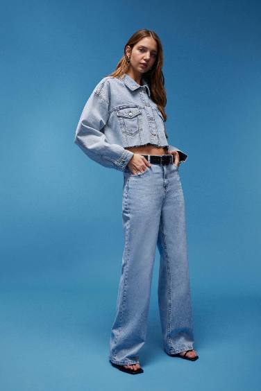 90's Wide Leg Yüksek Bel Uzun Jean Yıkamalı Pantolon