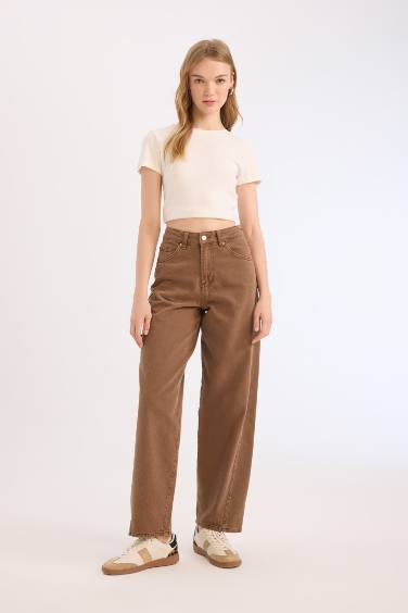 Baggy Fit Washed Normal Waist Gabardine Trousers