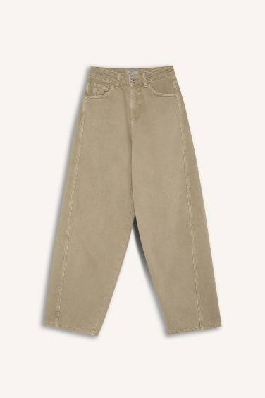 Baggy Fit Normal Waist Gabardine Washed Trousers