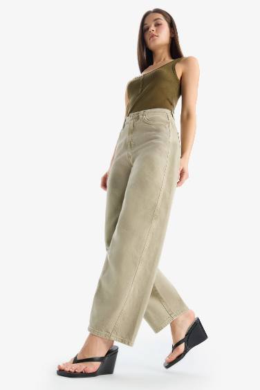 Baggy Fit Normal Waist Gabardine Washed Trousers