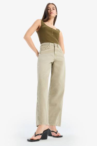 Baggy Fit Normal Waist Gabardine Washed Trousers