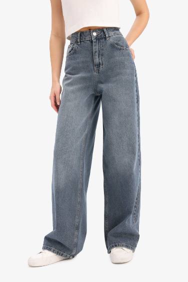 Wide Leg High Waist Long Washed Jeans