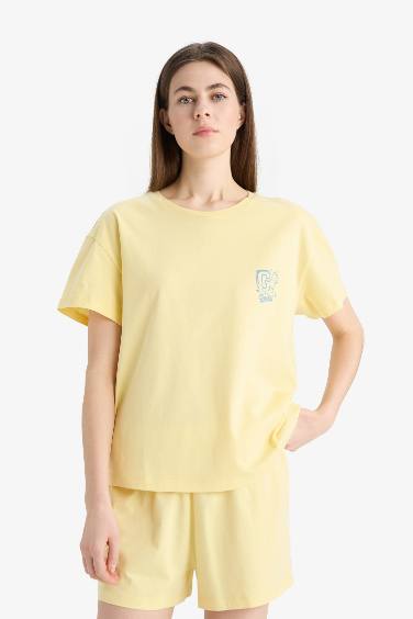 Garfield Pijama Takımı Kısa Kollu Üst Beli Lastikli Şort-Fall in Love