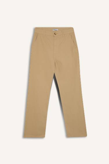 Straight Fit Gabardine High Waist Trousers