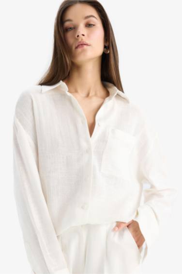 Afra x DeFacto Oversize Geniş Kalıp Tek Ceplli Uzun Kollu Gömlek