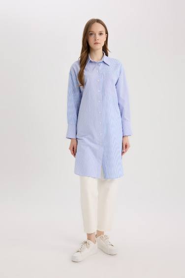 Relax Fit Poplin Shirt Collar Long Sleeve Tunic