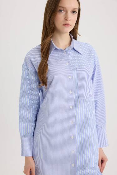 Relax Fit Poplin Shirt Collar Long Sleeve Tunic