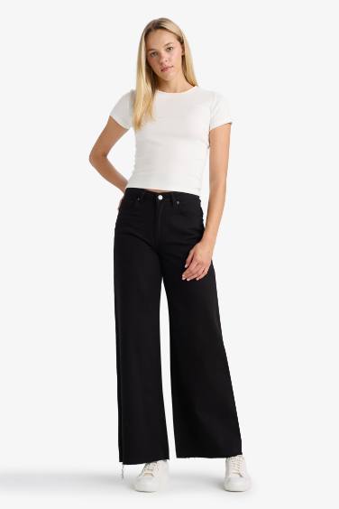 Wide Leg Gabardine Trousers