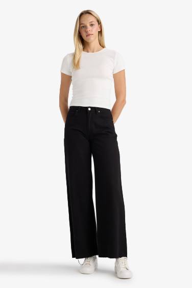 Wide Leg Gabardine Trousers