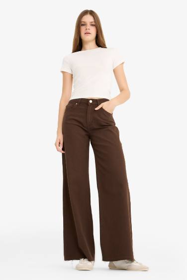 Wide Leg Gabardine Trousers