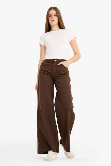 Wide Leg Gabardine Trousers