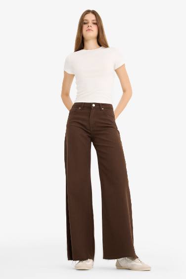 Wide Leg Gabardine Trousers