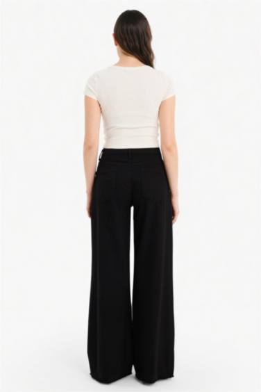 %100 Pamuk Wıde Leg Normal Bel Gabardin Pantolon - Görsel 6