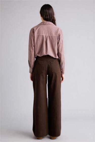 %100 Pamuk Wıde Leg Normal Bel Gabardin Pantolon - Görsel 6