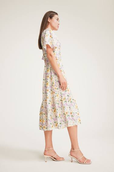 فستان ميدي نص كم تقليدي بياخة V