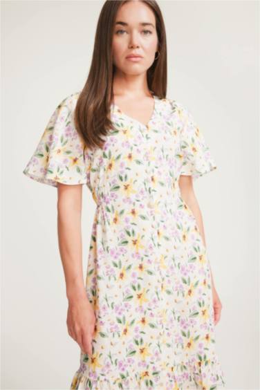 فستان ميدي نص كم تقليدي بياخة V