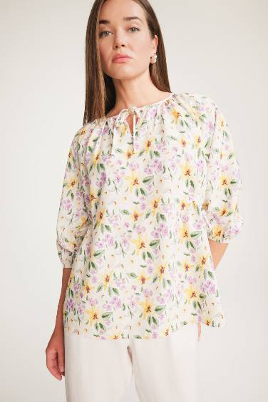 Regular Fit Flap Collar Long Sleeve Blouse