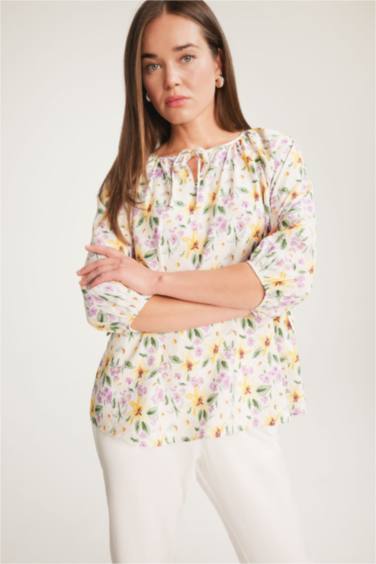 Regular Fit Flap Collar Long Sleeve Blouse