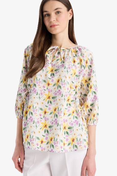 Regular Fit Flap Collar Long Sleeve Blouse