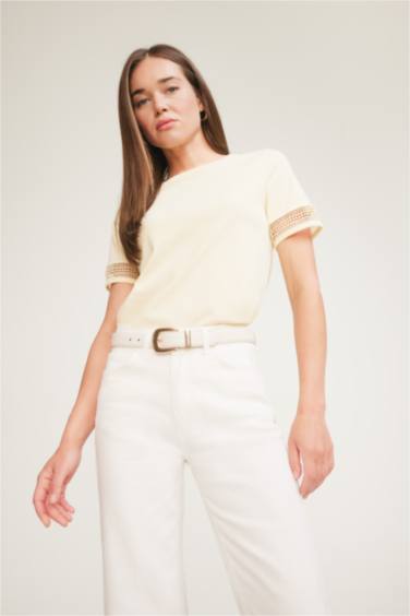 T-shirt col rond en jersey à manches courtes Coupe régulière