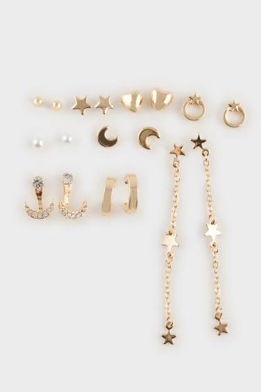 Woman 9 Piece Gold Earrings