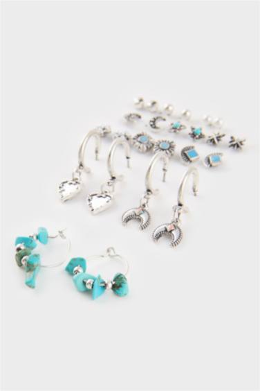 Woman Blue Stone 11 Piece Silver Earrings
