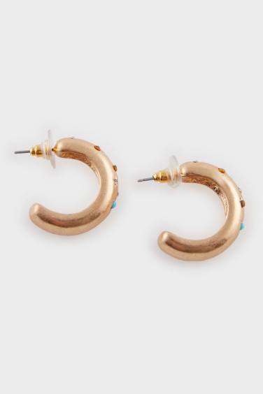 Woman Blue Stone 3 Piece Gold Earrings