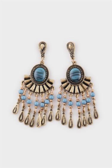 Kadın Sallantılı Mavi Taşlı Kadın Gold Küpe