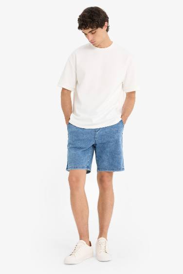 Regular Fit Elastic Waist Relaxed Fit Denim Bermuda Shorts
