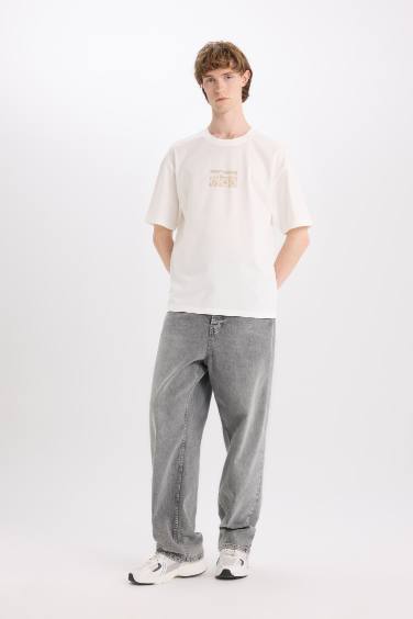 Cotton Boxy Fit Crew Neck Back Printed T-Shirt