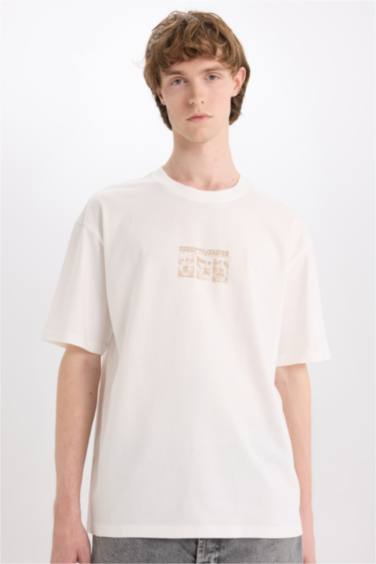 Cotton Boxy Fit Crew Neck Back Printed T-Shirt