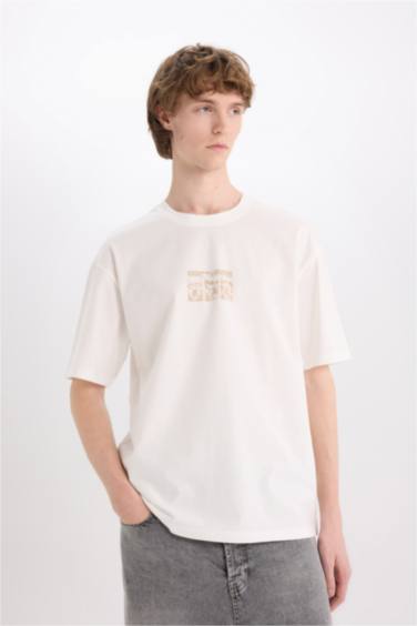 Cotton Boxy Fit Crew Neck Back Printed T-Shirt