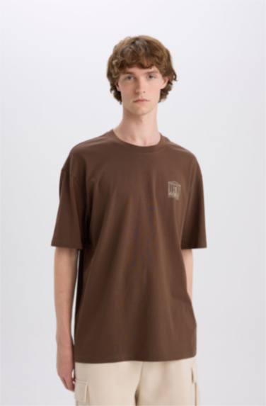 Cotton Boxy Fit Crew Neck Back Printed T-Shirt