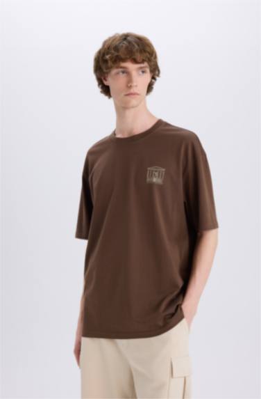 Cotton Boxy Fit Crew Neck Back Printed T-Shirt