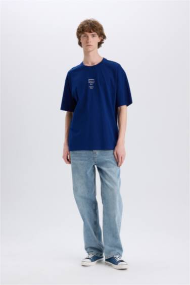 Cotton Boxy Fit Crew Neck Back Printed T-Shirt