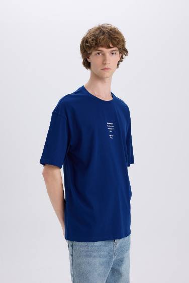 Cotton Boxy Fit Crew Neck Back Printed T-Shirt