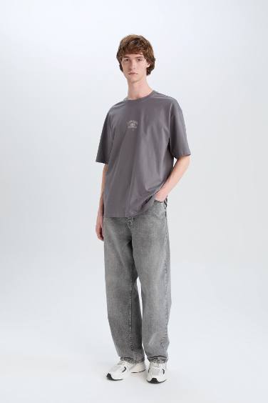 Cotton Boxy Fit Crew Neck Back Printed T-Shirt