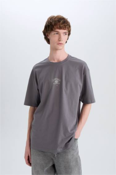 Cotton Boxy Fit Crew Neck Back Printed T-Shirt