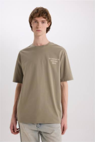 Cotton Boxy Fit Crew Neck Back Printed T-Shirt