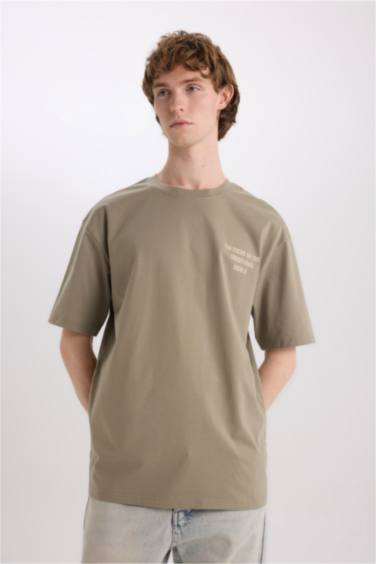 Cotton Boxy Fit Crew Neck Back Printed T-Shirt