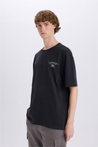 تي قطن شيرت أوفر سايز مطبوع برقبة مستديرة