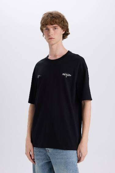 Cotton Boxy Fit Crew Neck Back Printed T-Shirt