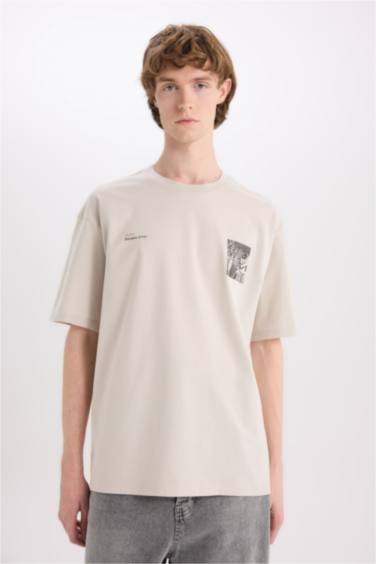 تيشيرت قطن اوفر سايز مطبوع برقبة مستديرة