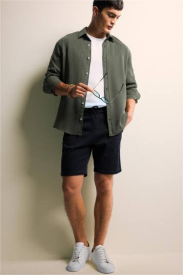 Regular Fit Elastic Waist Relaxed Fit Denim Bermuda Shorts