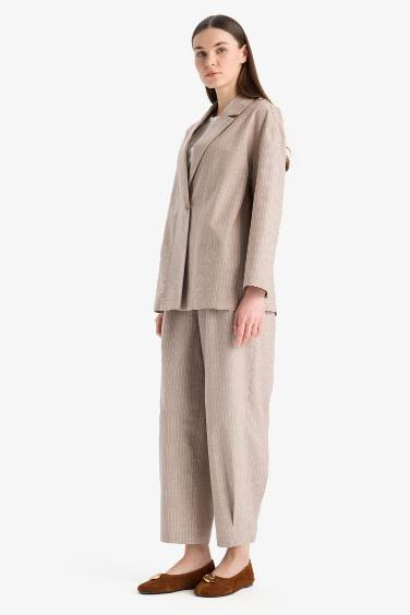 Relax Fit Jacket Collar Striped Linen Blazer