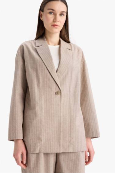 Relax Fit Jacket Collar Striped Linen Blazer