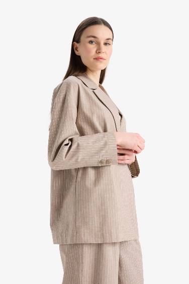Relax Fit Jacket Collar Striped Linen Blazer